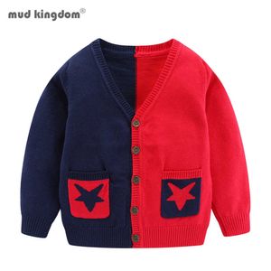 Mudkingdom Meninos Cardigan Sweater Manga Longa Botões Cute Estrelas Colorblock Kids Knitwear 210615