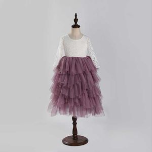 Färger Tjejer Maxi Long Lace Dress för år Kids Fluffy Wedding Flower Princess Party 210529