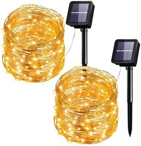 Cordas ao ar livre 22m 10m LED Lâmpada Solar String Fairy Light 8 Modos Flash Garland impermeável para Natal Garden Street Patio Decorações