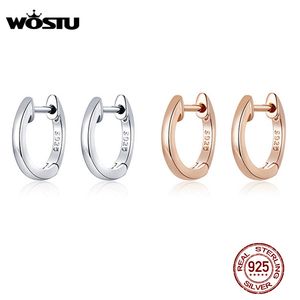 WOSTU Echt 925 Sterling Einfache Rose Gold Hoop Für Frauen Hochzeit Ohrringe Mode Silber Schmuck CQE808-C