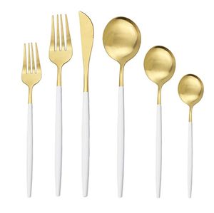 Wholesale white flatware resale online - Flatware Sets Matte White Gold Cutlery Set Knife Spoon Fork Tableware Stainless Steel Dinnerware Silverware Kitchen