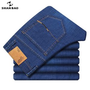 Shan Bao Lightweight Straight Jeans Summer Estilo Clássico Negócio Casual Homens Marca Fina Stretch Stretch Stretch Jeans 210622