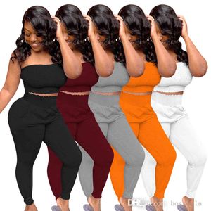 Ladies Sport Pants Suit Solid Color Casual Sexy Fashion Home Bra Chest Trousers Pleated Outfits Tracksuit Bodycon Women's Two-piece Set