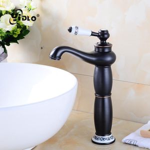 Bathroom Sink Faucets Black Brass Tap Retro Shape Design Of Magic Lamp All Copper European Carved Flower Upper Basin Faucet