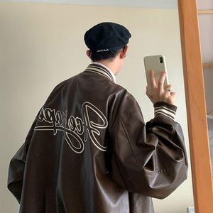 Herrenjacken High Street Style Lederjacke Männer Baseball 2021 Herbst Winter Hong Kong American Hip-Hop Motorrad