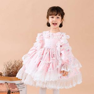 Hiszpańskie dziewczyny Różowa sukienka Baby Lolita Princess Suknia Balowa Niemowlę Boutique Ubrania Dzieci 1st Urodziny Wielkanoc Dresses 210615