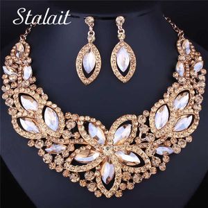 6 farben Stern Kirschblüte Blume Kristall Aussage Ohrringe Halskette Set Für Frauen Romantische Hochzeit Braut Schmuck Set H1022