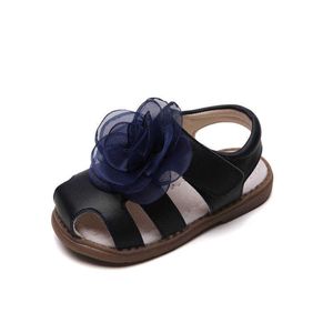 Flickor Äkta Läder Strand Sandaler Sommar Arch Pad Princess Blommor Sandaler Baby Mjuka Andningsbara Skor 210713