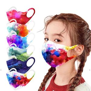 Neue Mode Bunte Eis Seide Baumwolle Staubdicht Aquarell Gestrickte Masken Kinder Waschbar Wasserdicht Atmungsaktiv Anti-Sai Nebel Gesicht EWB7586