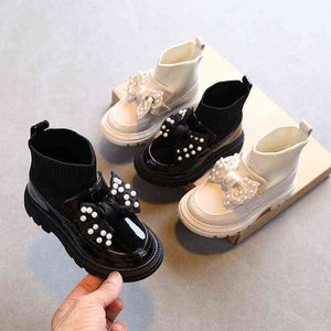 Botta de meninas com painel de eixo vestido casual Slip-on calçados de moda botas para crianças G1126