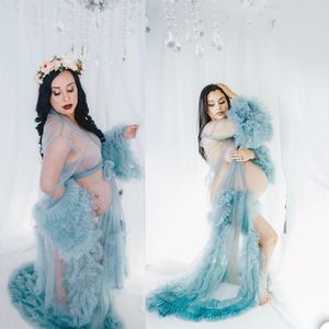 2021 Transparente Rüschen, Übergröße, schwangere Damen, Umstandsnachtwäsche, Kleid mit langen Ärmeln, Nachthemden für Fotoshooting, Dessous, Bademantel, Nachtwäsche, Babyparty