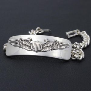 Charm Bracelets Men's Us Army Pilot Badge AAF Eagel Sterling Silver Bracelet Bangle