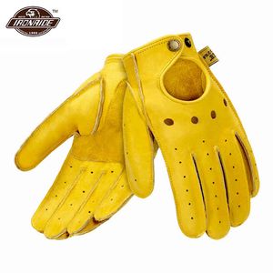 Genuine Sheepskin De Couro Motocicleta Homens Vintage Motorbike Dedo Completo Retro Biker Touchscreen Moto Luvas