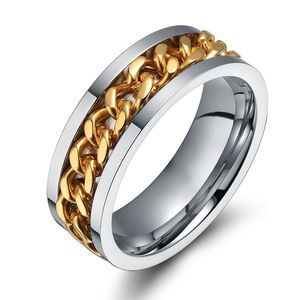 8mm Spinner Chain Unique Mens Womens Ring Stainless Steel Rotatable Links Casual Male Alliance Punk Jewelry