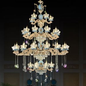 European Crystals Chandeliers Hotel Villa Duplex Building Large Chandelier Jane Luxury Crystal Spiral Staircase Long Lighting Fixture