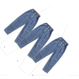 Jeans meninas calças babados crianças para cintura alta padrão crianças casual skinny crianças roupas primavera outono8