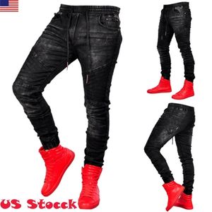 Nya mode män hip-hop jeans slim skinny förstörda frayed biker denim joggers stretch byxor x0621