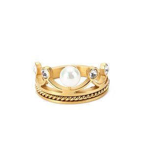 2021 Designer Disties Cubic Cyrkonia Złoto Coloren Engagement Crown Pearl Pierścień Projekty dla Kobiet Biżuteria