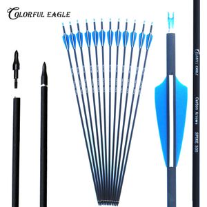 28/30/31 Inches Spine 500 Carbon Arrow with Blue and White Color for Recurve Bow Compound Bows Archery Hunting