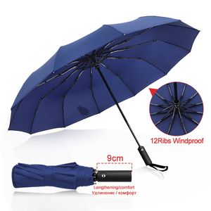 Strong Wind Resistant 3Folding Automatic Umbrella Men Parasol Women Rain 12Ribs Large Umbrellas Business Gift Portable Paraguas 210223