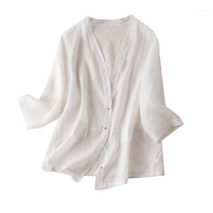 Wholesale women three breast resale online - Women s Jackets Womens Ramie Summer Thin And Coats Single Breasted Three Quarter Sleeve V Neck Casual White Woman Cardigan1