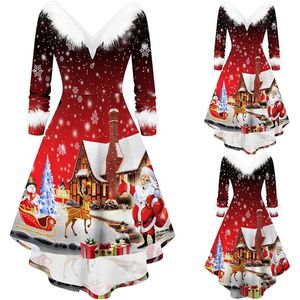 Casual Dresses Christmas Swing Dress Vuxen Kostym Fancy Xmas Röd Kläder Kvinnor Kväll Party Kläder Vinterklänningar # D3