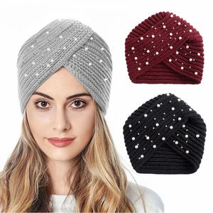 Muçulmano Inner Hijab Caps Bohemia Turbante Cashmere Cross Envoltório Cabeça Chapéu Índico de Lãs Knitting Hijab Bonnet Mantenha Acessórios Quentes de Cabelo de Inverno Turbãs