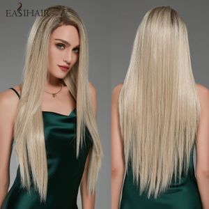 Wholesale direct wigs resale online - Light Blonde Lace Front Wigs Long Straight Wigs for Women Brown Roots Natural Soft Hair Lace Wig Heat Resistantfactory direct