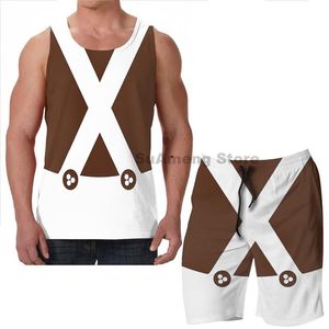 Agasalhos masculinos de verão estampados engraçados tops masculinos femininos Oompa Loompa Outfit tema praia shorts conjuntos colete fitness