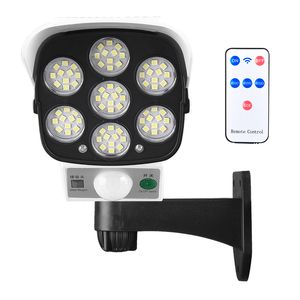 Lampada da parete solare per fotocamera, 77 LED, con sensore di movimento PIR, lampada fittizia per la sicurezza del giardino all'aperto