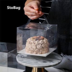 StoBag 10pcs Clear Cake Box Portable Transparent Baking Pastry Cheese Cake Packaging Boxes For Birthday Cake Decorating Supplies 210724