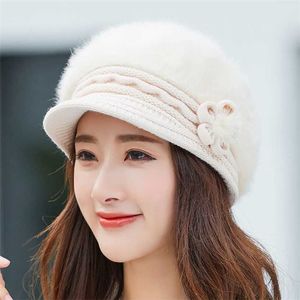 warm Girl Winter Autumn beret hat for women Wool knitted mom Rabbit fur solid fashion lady cap fall Female 211228