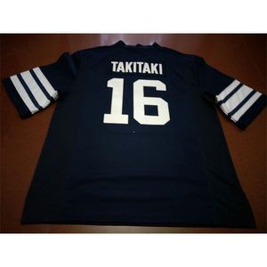 001 Brigham Young Cougars Sione Takitaki #16 real Full embroidery College Jersey Size S-4XL or custom any name or number jersey