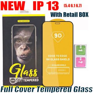 9D Full Cover gehärtetes Glas Handy-Displayschutz für iPhone 14 13 12 Mini 11 Pro XR X XS max Samsung A22 A32 A42 A52 A72 5G A12 mit Einzelhandelsverpackung