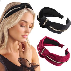 Kadife Katı Renk Hairband Düğümlü Geniş Bantlar Çerçeve Şapkalar Kadın Moda Rhinestone Saç Hoop Saç Aksesuarları