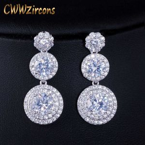 Sparkling Cubic Zirconia Round Dangle Drop High Quality CZ Earrings Silver Color Women Wedding Party Jewelry CZ132 210714