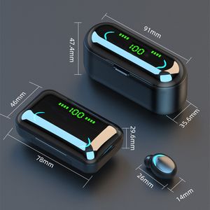 Sıcak F9 TWS Kulaklık Bluetooth V5.0 Kablosuz Kulaklık Mini Akıllı Dokunmatik Kulaklıklar LED Ekran 1500mAh Power Bank Kulaklığı ve Mikrofon