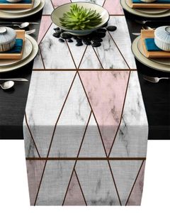 1pcs White Marble Texture Pink Triangle Modern Table Runners For Wedding Party Chirstmas Table Cover el Home Table Decoration 211117