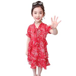Kids Dresses For Girls Floral Pattern Summer Tiered Children Teenage Costumes 6 8 10 12 14 210528