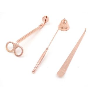 Ny 3 i 1 ljus tillbehörssats sax Cutter Candles Wick Trimmer Snuffer Tillbehör Set Rose Gold Black Silver Ewa4510