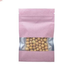 100Pcs Matte Pink Color Food Packaging Aluminum Bag Reclosable Zipper with Window Coffee Candy Package Mylar Poucheshigh quatity