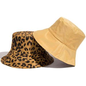 2022 Two Side Leopard Bucket Hat For Women Reversible Panama Travel Sun Hat Summer Ladies Beach Sun Protection Fisherman Hats Y220301