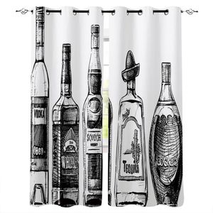 Curtain & Drapes Wine Bottle Drink Black Window Curtains Bedroom Kitchen Panel Christmas Home Decor For Living Room