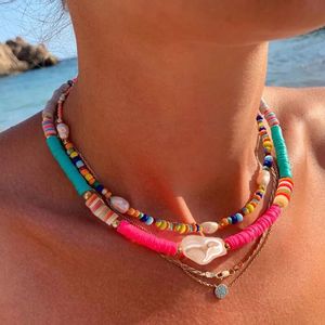 Sommer-Böhmen-weicher Ton für Frauen-Statement-Imitat-Perlen-Halsband-Halskette, modischer, bunter Strand-Schmuck