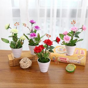 Flores decorativas grinaldas 1pc flor artificial planta rosa vaso bonsai escritório jardim ornamento de mesa decoração em vaso para casa