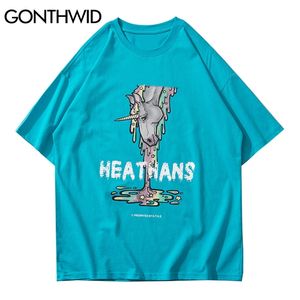 T-Shirt Streetwear Hip Hop Erkekler Yaratıcılık Su İnek Baskı Kısa Kollu Tees Gömlek Pamuk Rahat Harajuku Tshirt Tops 210602