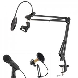 Microphone Holder Bracket Adjustable Table Clip with Double Layer Microphone Pop Filter for Live Broadcast Studio Recording