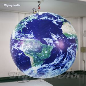 Personalized Hanging Inflatable Earth Lighting Air Blown Planet Balloon LED Blue Globe For Club Party Night Decoration