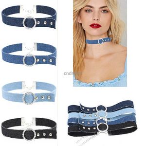 Blue Crystal Belt Type Denim Chokders Halsband Kvinnor Justerbara halsgallar Halsband Fashion Jewelry Will och Sandy