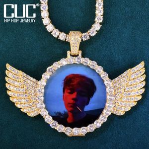 Łańcuchy Round Angel Wing Custom Po Wisiorek Hollow Back Make Memory Picture Hip Hop Naszyjnik Łańcuch Dla Mężczyzn Kobiety Biżuteria